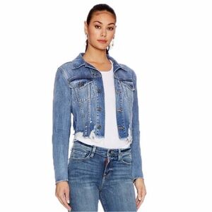 Etienne Marcel Distressed Raw Hem Cropped Denim Jacket $360 Sz XS